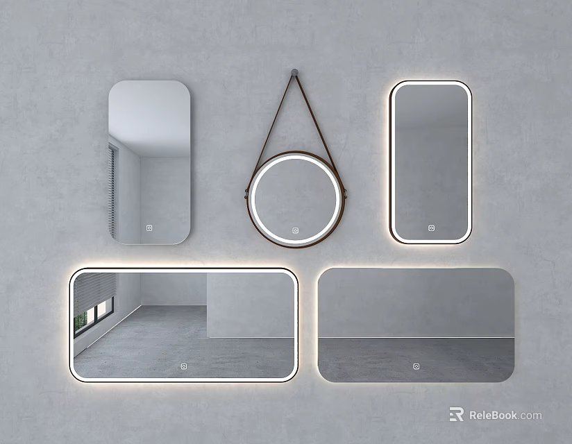 Modern Decorative Mirrors With Various Shapes LED Lighting And Contemporary Design 3d model 