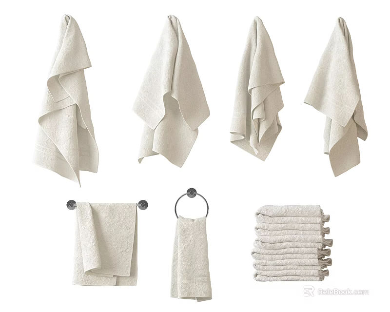 Towel Collection Featuring Hanging and Folded Options in Simple Design 3d model 