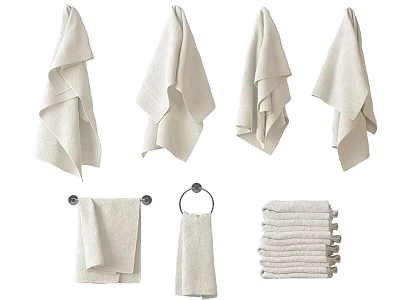 Towel Collection Featuring Hanging and Folded Options in Simple Design 3d model