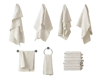 Towel Collection Featuring Hanging and Folded Options in Simple Design 3d model