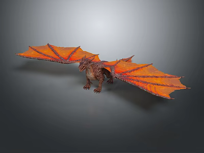 3D Rendered Orange Flying Dragon With Spread Wings In Standing Pose 3d model