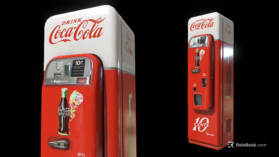 Coca Cola Vintage Commercial Vending Machine Red Design With 10 Cent Price And Beverage 3d model 