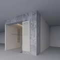 Modern Minimalist Clothing Store Entrance Featuring Clothing Racks Mirror And Shutter