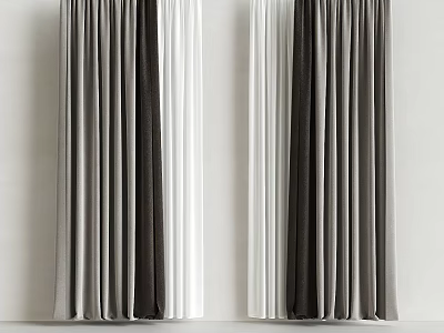 Elegant Modern Gray White And Dark Gray Curtains With Soft Drapes For Interior 3d model