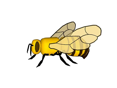 Detailed Illustration of a Yellow Bee with Black Stripes and Transparent Wings 3d model