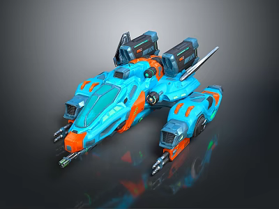 Futuristic Sci Fi Vehicle With Blue And Orange Streamlined Design Multiple Engines 3d model