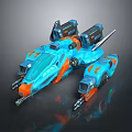 Futuristic Sci Fi Vehicle With Blue And Orange Streamlined Design Multiple Engines 3d model