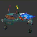Teal L Shaped Workbench With Tools Paint Palette And Desk Lamp