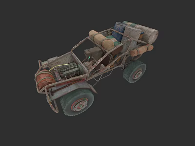 Vintage Modified Off Road Car With Metal Frame Spare Tires And Equipment 3d model