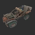 Vintage Modified Off Road Car With Metal Frame Spare Tires And Equipment