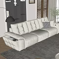 Modern White Sectional Sofa With Comfortable Cushions And Bookshelf Floor Lamp