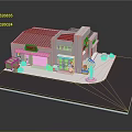 Cartoon Style Coffee Shop Building Scene With Green Plants Modern Design And Entrance Platform Base