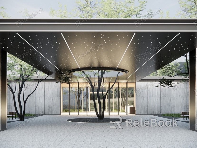 Modern courtyard residential district entrance gate gate head community pedestrian entrance large cantilever canopy starlight roof canopy model