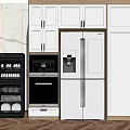 Modern Kitchen Interior With White Cabinets Refrigerator Coffee Machine Oven And Dish Sterilizer