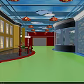 Colorful Indoor Corridor For Children's Potential Development With Lanterns And Storefronts