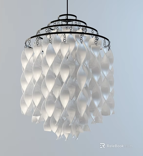 Modern Unique Shaped Chandelier Featuring White Spiral Petals For Interior Decor 3d model 