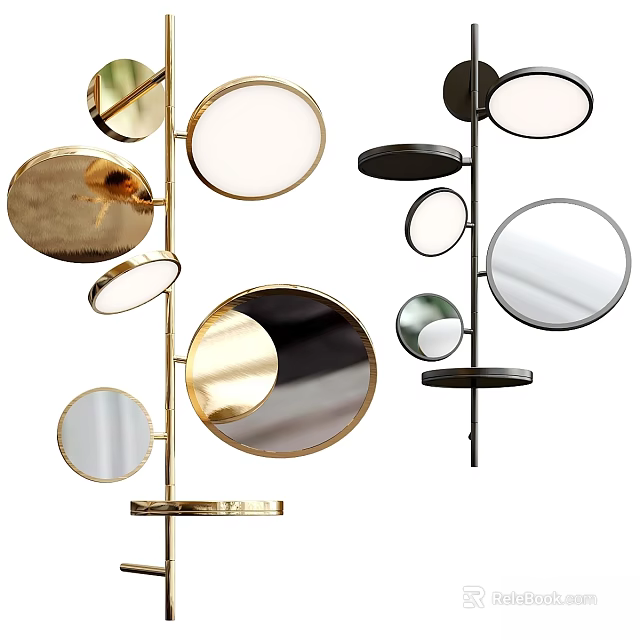 Modern Wall Lamps With Circular Shades And Gold Black Metal Finishes 3d model 