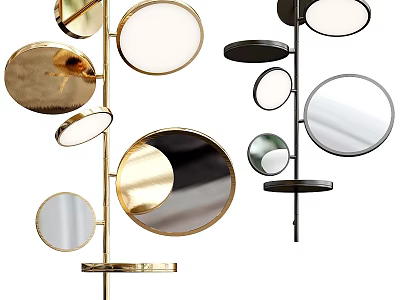 Modern Wall Lamps With Circular Shades And Gold Black Metal Finishes 3d model