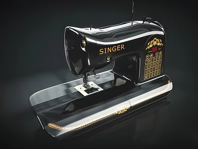 Singer Commercial Sewing Machine With Black Body And Gold Accents Classic Design 3d model