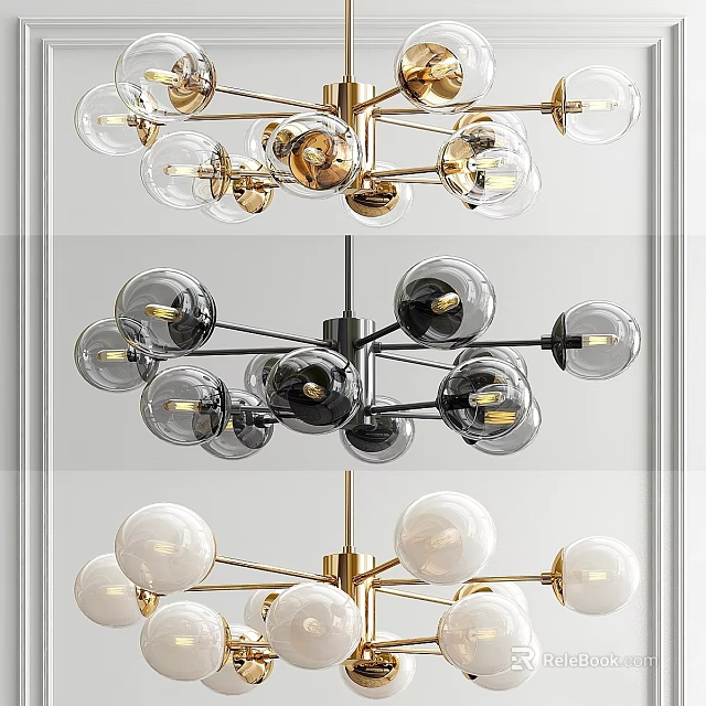 Modern Chandelier Designs With Glass Balls And Metal Frames In Gold Black White 3d model 