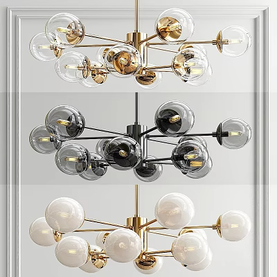 Modern Chandelier Designs With Glass Balls And Metal Frames In Gold Black White 3d model
