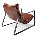 Brown Leather Single Sofa With Black Metal Frame Modern Pleated Design