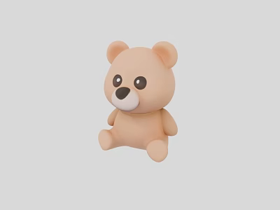 Cute Light Brown Sitting Bear Toy With Round Ears And Black Eyes 3d model
