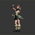 3D Female Character With Green Creature Accessory Holding Device And Making V Sign
