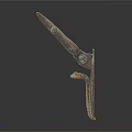 Ancient Metal Weapon with Horned Top Design Decorative Shield Structure and Intricate Carvings