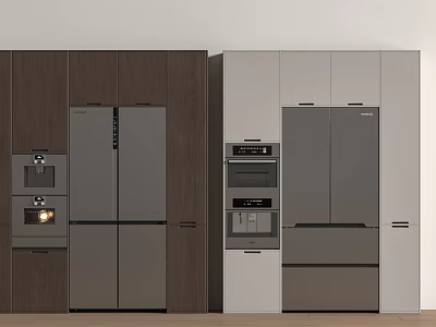 Modern Kitchen Interior With Built in Refrigerator Freezer And Wooden White Cabinets 3d model