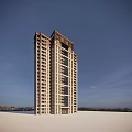 Modern High Rise Building Exterior With Symmetrical Design And Clear Blue Sky