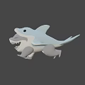 Cartoon Shark Game Character 3D Model With Open Mouth And Legs