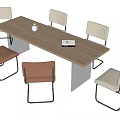 Wooden Dining Table Set with Light Gray and Brown Chairs Metal Legs Vase and Book