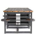 Industrial Style Office Desk With Wooden Top Metal Frame Storage Drawers And Stools