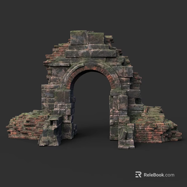 Ancient Stone Arch Ruins Featuring Weathered Brick And Stone Construction 3d model 