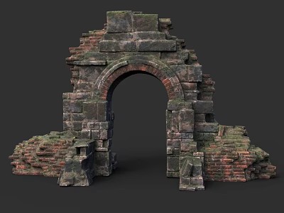 Ancient Stone Arch Ruins Featuring Weathered Brick And Stone Construction 3d model