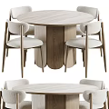 Modern Wooden Table And Chair Set With Round Table And Four Upholstered Chairs
