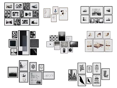 Modern Photo Wall Design With Various Frames And Black And White Art Prints 3d model
