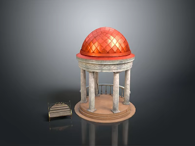 Red Checkered Dome Architectural Model With White Columns And Small Staircase 3d model