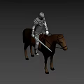 Detailed Fantasy Game Knight Character in Full Armor Riding Brown Horse