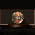 Elegant Art Installation With Golden Circular Frame Dragon Pattern Radiant Background And Central Liquor Bottle