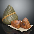 Triangular Bamboo Leaf Wrapped Twine Tied Zongzi And Glutinous Rice Dumplings On Paper