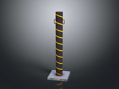 Black Safety Bollard With Yellow Stripes Red Handles And Square Base 3d model
