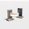 Two Weathered Stone Tablets With Pedestal Bases And Textured Surfaces