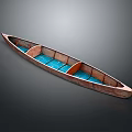 Wooden Boat With Blue Interior Seats And Slim Structure On Dark Background