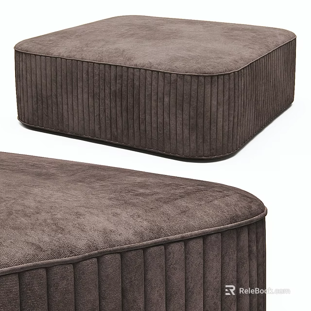 Two Brown Upholstered Ottomans With Pleated Details And Soft Fabric 3d model 