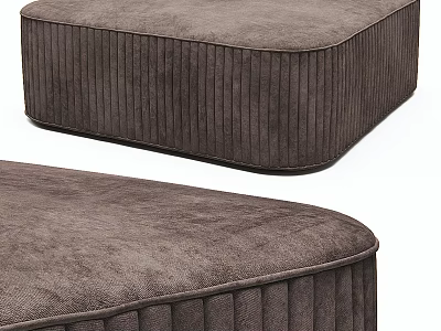 Two Brown Upholstered Ottomans With Pleated Details And Soft Fabric 3d model