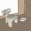 Modern Beige Upholstered Stool With Soft Curved Backrest And Open Book In Bright Corner