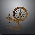 Antique Wooden Spinning Wheel Traditional Handcraft Tool With Large Wheel Structure