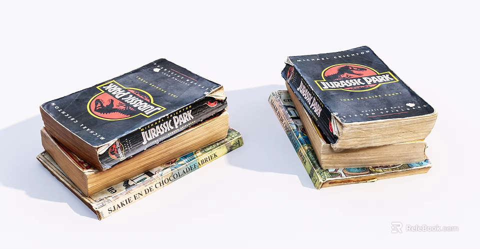 Stacked Jurassic Park Books Classic Book Collection 3d model 